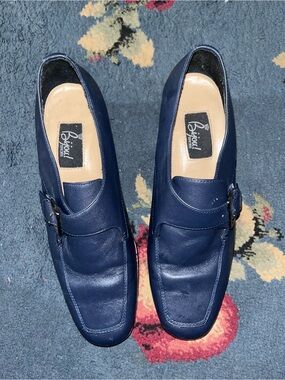 Classic Navy Leather Slip-On Loafers by Bijou